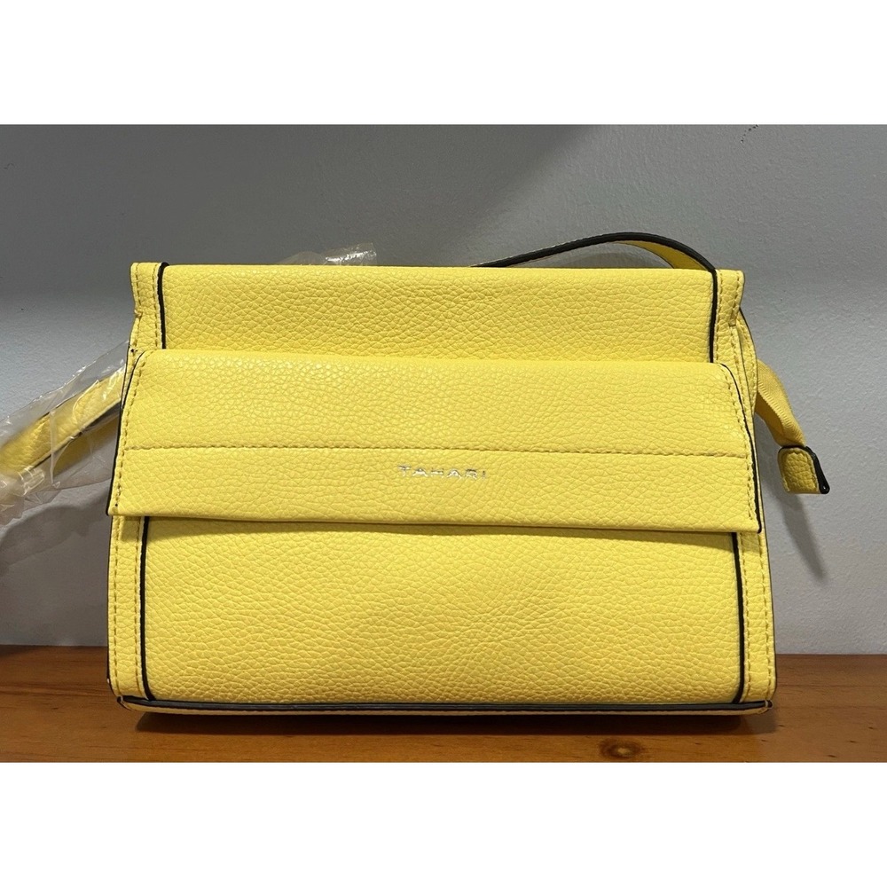 Tahari Yellow Vegan Leather Crossbody‎ Bag Pebbled Texture NWT